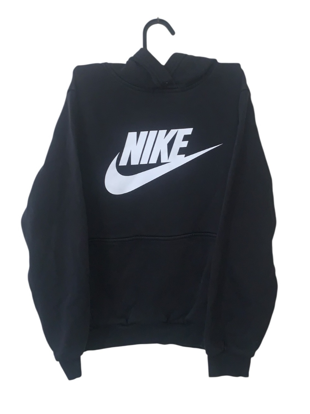 Nike Black Pullover Hoodie with White Swoosh Logo Boys Large